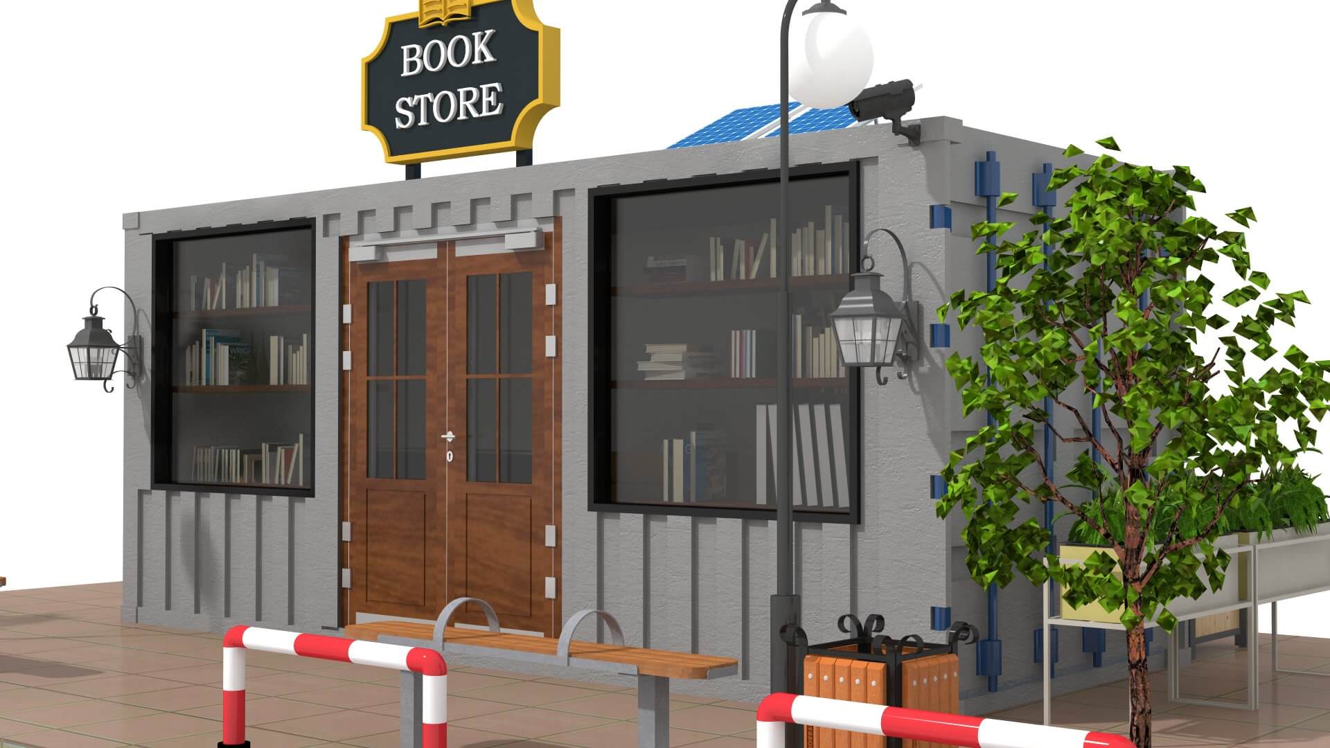 Shipping Container Book Store 3D Model by zyed
