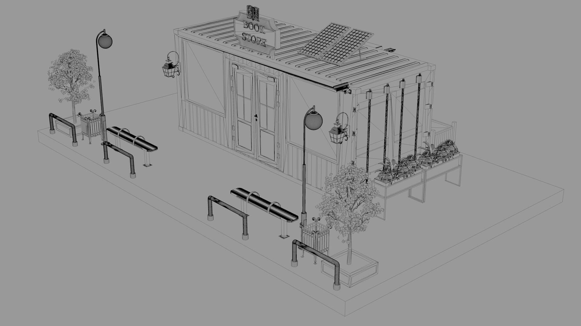 Shipping Container Book Store 3D Model by zyed